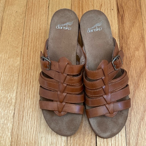 Dansko Dina Sandal Full Grain Leather Woven Strappy Block Heel Sandals Size 39 - Picture 3 of 10